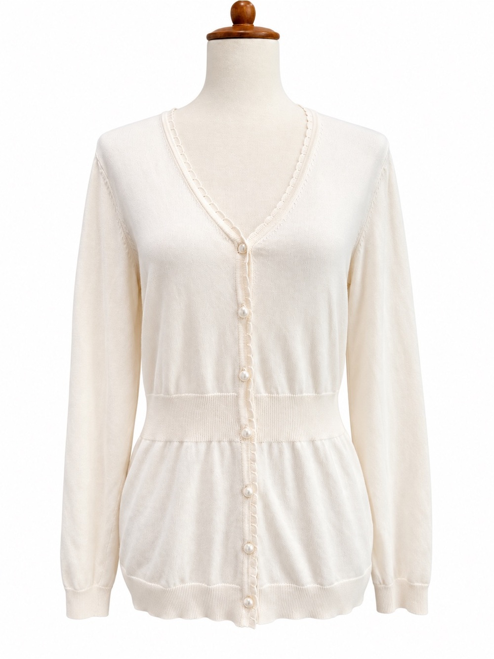 Pendleton Cream V-Neck Button Cardigan Petite Small Silk Cotton Blend Sweater